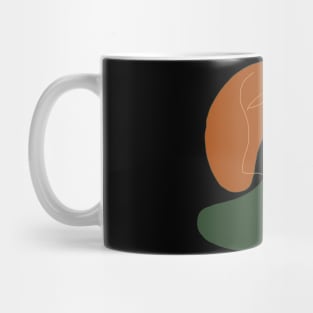 Abstract shape art with line art face in earth tones Mug